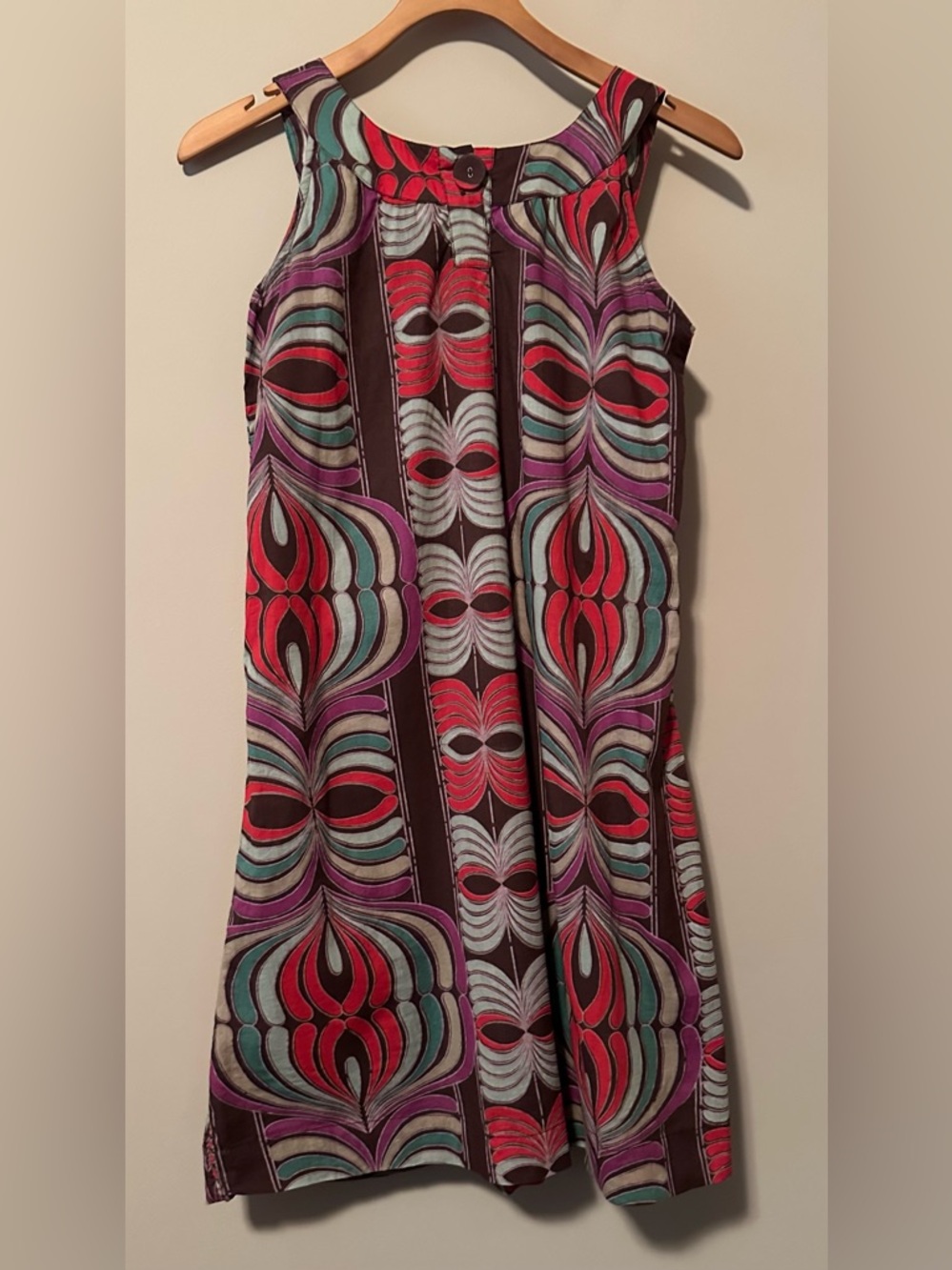 Red Camel Sleeveless Patterned Cotton Dress - Picture 4 of 4
